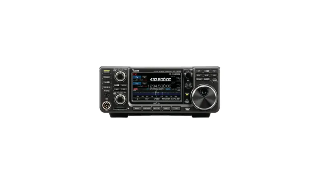 Icom IC-9700 front panel with 4.3 inch touchscreen and spectrum scope